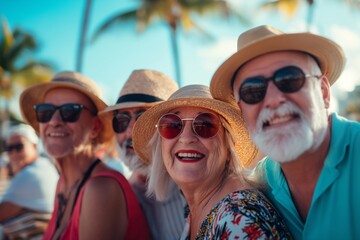 Group of happy pensioners. Elderly 70 years old friends 
