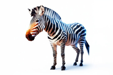Low poly image of a zebra on solid white bright background. ai generative