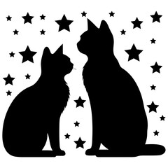 Vector set of cat silhouette. Cat hand drawing animals set and vector illustration
