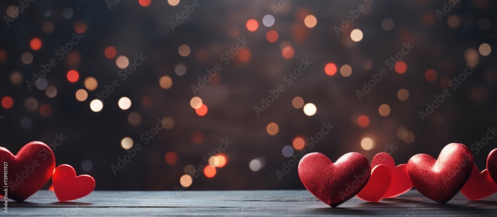 Poster valentine's day red heart on an abstract background. holidays on blurred background. card for love.g