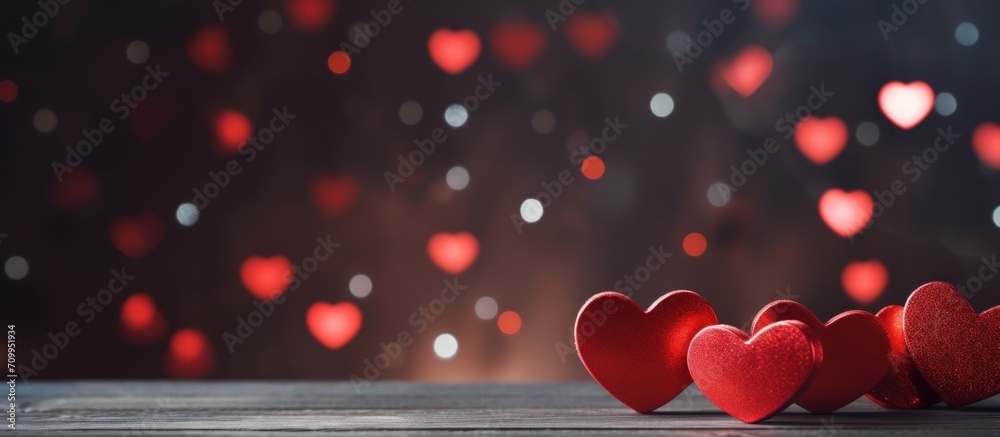 Poster Valentines day background with hearts. 3d rendering toned image. Generative AI
