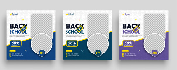 School admission social media post banner design. Back-to-school social media post banner design set. minimalist Back to school admission promotion banner. Back to school banner design ad