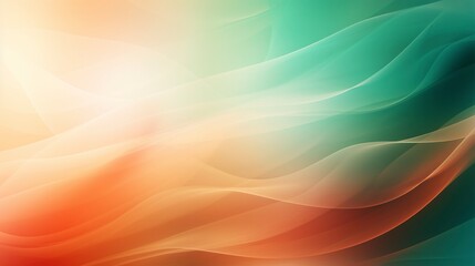 Colorful abstract wallpaper with waves. Drapery abstract background, flow of colorful fabric of tissue. Aquamarine, green and orange, dynamic colors, air, Peach Fuzz, flames