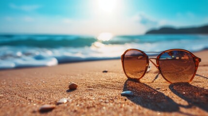 Fototapeta na wymiar Sunglasses on a Sunny Beach Paradise