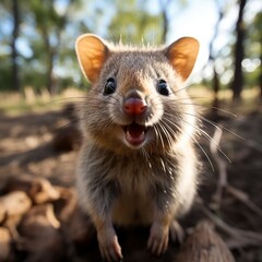 Photo of a baby quokka with a perpetual smile. Generative AI