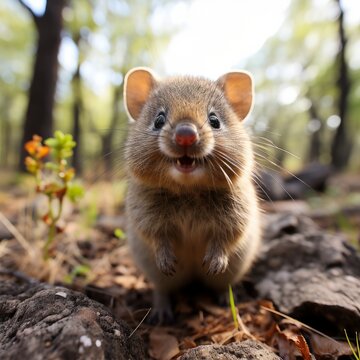 Photo of a baby quokka with a perpetual smile. Generative AI