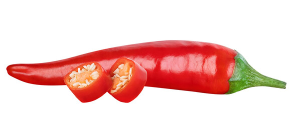 Spicy Chili pepper isolated on white or transparent background. Hot red chilli pepper.