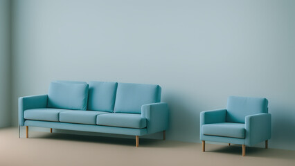 Style soft blue sofa on a blue background