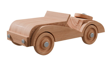 Wooden toy classic sports car with transparent background. 3d rendering