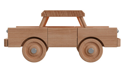 Wooden toy tractor with transparent background. 3d rendering