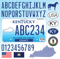 Kentucky car license plate pattern, letters, numbers and symbols, vector illustration, USA
