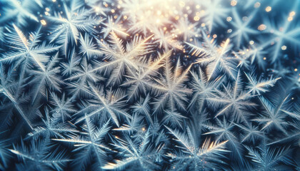 Enchanting Frost Elegance: Macro Texture of Ice Crystals on Windowpane