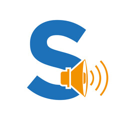 Music Logo On Letter S, Sound Icon. Podcast Icon, Broadcast Symbol Vector Template