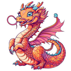 Colorful Dragon Cartoon Blowing Bubbles Illustration