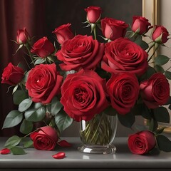 Bouquet of deep red roses to accentuate the luxurious comfort of the surroundings. Generative AI