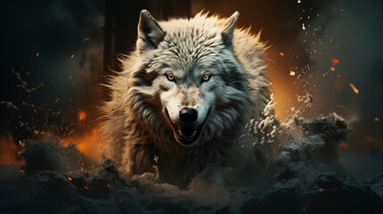Aggressive Grey Wolf in the Wild - obrazy, fototapety, plakaty