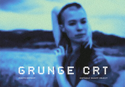 Grunge CRT Monitor Screen Photo Effect Mockup