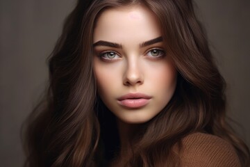 Fototapeta premium Beautiful brunette with natural makeup.