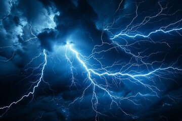 Lightning rays electrical energy charge thunder in dark night sky