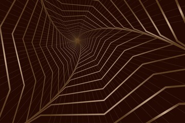 Abstract Brown and Beige Pattern with Stairs. Banner of Polygonal Texture Octagon Tunnel. Geometric Psychedelic Background. Raster. 3D Illustration