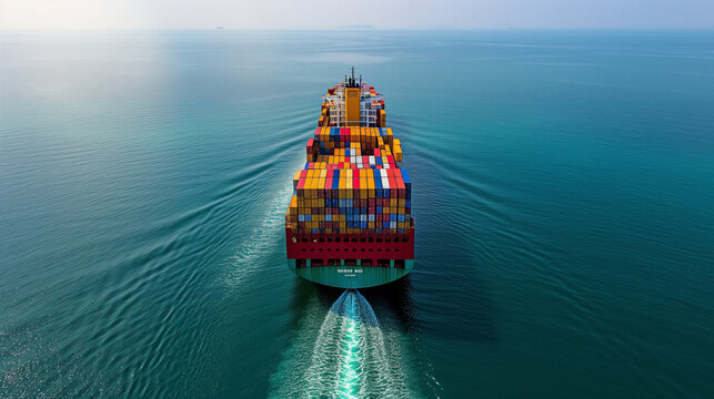 Solitary Journey Across the Blue: Majestic Cargo Ship Carving its Path in the Vast Ocean Expanse