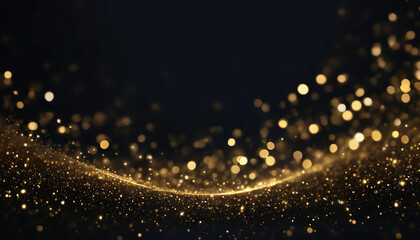 abstract background curvy gold particle. Christmas Golden light shine particles bokeh on dark background. Gold foil texture. Holiday concept.