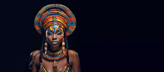 Beautiful young woman wearing traditional African head wrap - obrazy, fototapety, plakaty