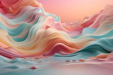 Obraz premium Abstract volumetric background with dynamic geometric and wave-like shapes, a kaleidoscope of abstract patterns. Colorful texture concept. Generative AI.