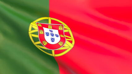 3D render - the national flag of Portugal fluttering in the wind