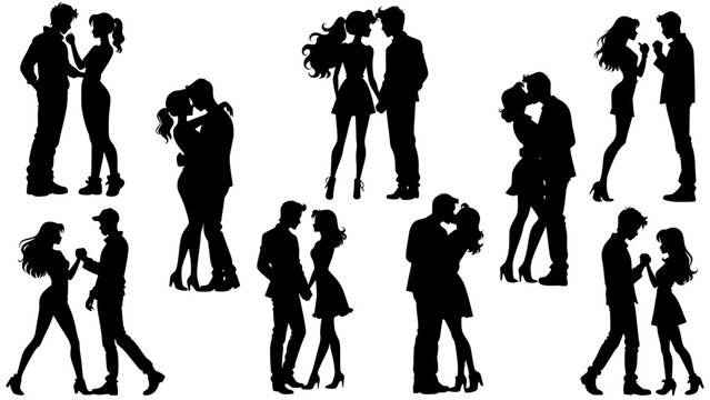Stylish silhouette set of love