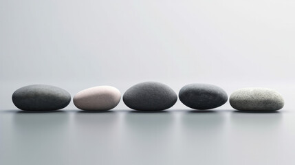 Fototapeta na wymiar zen stones on light background, spa decor, balance stones 