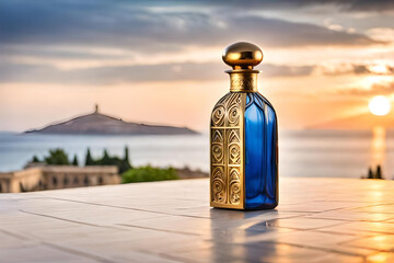 precious flacon bottle in an antique greek background