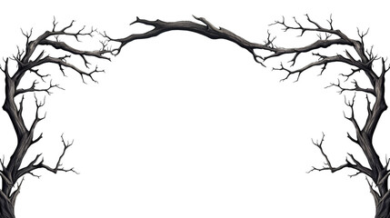 Illustration of a frame of rustling black branches, on a white background created with Generative Ai