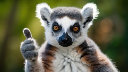 Obraz premium Portrait of friendly lemur making thumbs up.