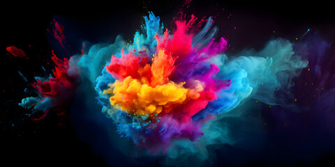 Obraz na płótnie Canvas An explosion of holi colors. explosion of paint on a black background. Holi paint