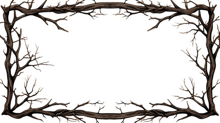 Naklejka premium Illustration of a frame of rustling black branches, on a white background created with Generative Ai