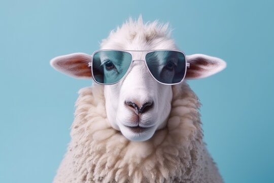 Funny fashion sheep wearing sunglasses.