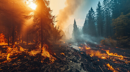 Emergencia Climática: Incendio Forestal Devastador - obrazy, fototapety, plakaty