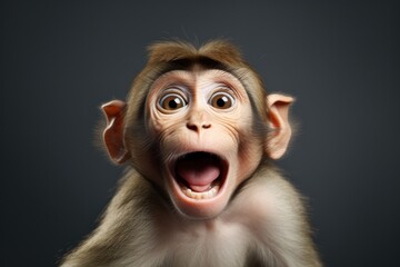 Happy surprised monkey with open mouth.