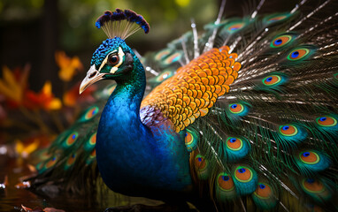 Elegant colourful peacock