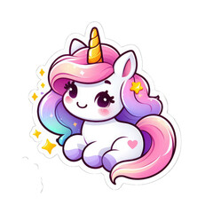 Generative AI Cute Little Unicorn Sticker, cute little baby unicorn sticker, cute tiny pegasus stickers, adorable baby  stickers, lovely tiny unicorn stickers, cute little rainbow unicorn stickers