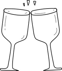 Hand drawn wine glass illustration on transparent background.
