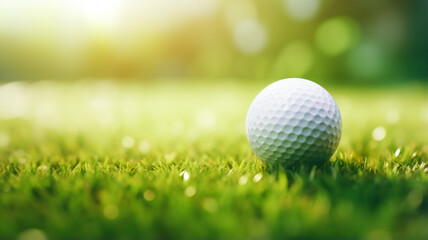 Obraz premium Golf ball on green meadow