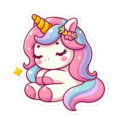 Fototapeta premium Generative AI Cute Little Unicorn Sticker, cute little baby unicorn sticker, cute tiny pegasus stickers, adorable baby stickers, lovely tiny unicorn stickers, cute little rainbow unicorn stickers