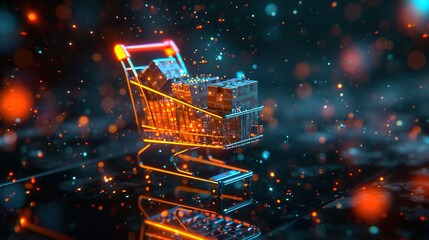 shopping cart, ecommerce business concept, online shopping, abstract background, generative ai - obrazy, fototapety, plakaty