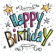 Happy Birthday logo drawing greeting card social media
