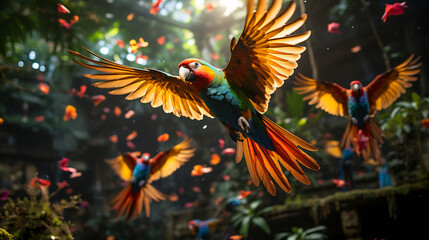 Avian Euphoria. Parrots in Flight