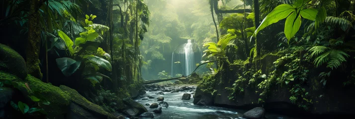 Poster Im Rahmen Rainforest Beauty. River Flow in the Green Wilderness © EwaStudio