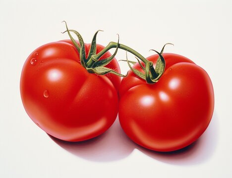 Tomatoes on a white background. Photo in old color image style.