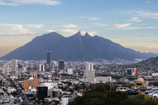 Cityscape of Cerro de la Silla and the city of Monterrey in the afternoon